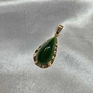 Genuine Jade and 10k gold teardrop pendant